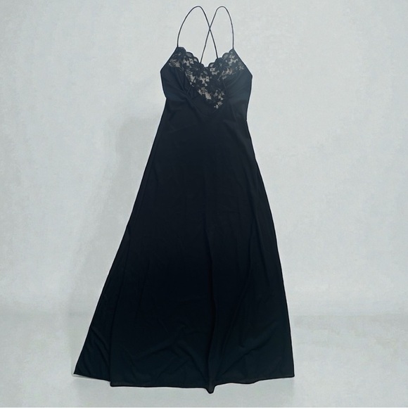VTG 60s-70s JCPenny Olga Inspo Floral Lace Bandage Slit Maxi Slip in Black, S/M - Picture 6 of 9